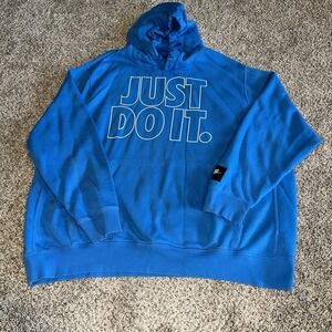 Nike Hoodie XXL Blue Just Do It Fleece Hooded Pullover Sweatshirt